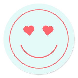 Happy Face Heart Eyes | Blue Classic Round Sticker