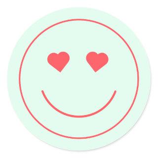 Happy Face Heart Eyes | Mint Green Classic Round Sticker