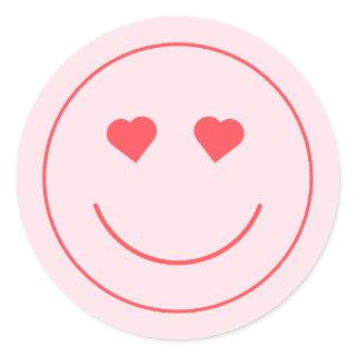 Happy Face Heart Eyes | Pink Classic Round Sticker