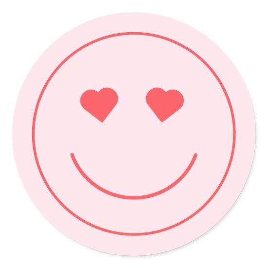 Happy Face Heart Eyes | Pink Classic Round Sticker