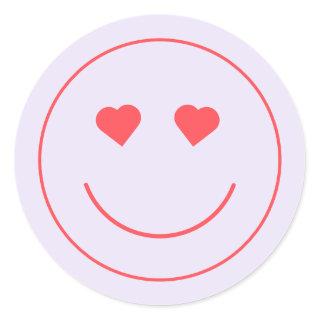 Happy Face Heart Eyes | Purple Classic Round Sticker