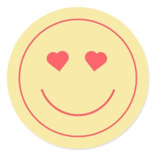 Happy Face Heart Eyes | Yellow Classic Round Sticker