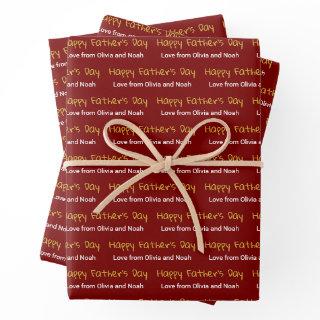 Happy Father's Day Deep Red White Children Names  Sheets