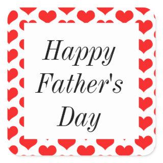 Happy Fathers Day Red Heart Patterns Custom Classy Square Sticker