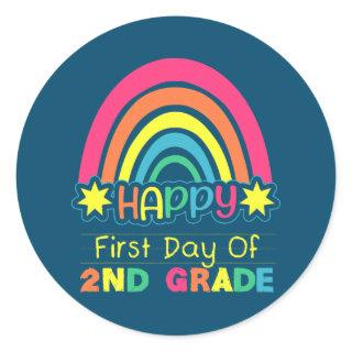 Happy First Day of 2nd Grade Teacher Students Classic Round Sticker