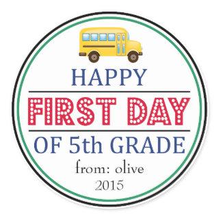 Happy First Day Of 5th Grade School Bus Sticker