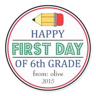 Happy First Day Of 6th Grade School Pencil Sticker