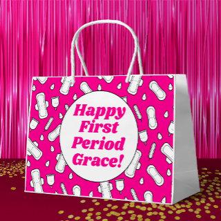 Happy First Period Party Hot Pink Cute Tampon Pad Large Gift Bag