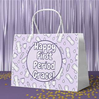 Happy First Period Party Purple Cute Tampon Pad Large Gift Bag