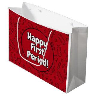 Happy First Period Party Red Tampon Pad Pattern Large Gift Bag