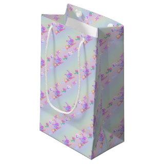 Happy Flying Witch Bright Pastel Rainbow Pattern Small Gift Bag