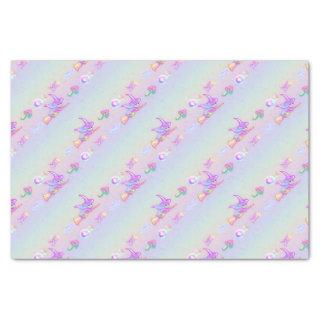 Happy Flying Witch Bright Pastel Rainbow Pattern Tissue Paper