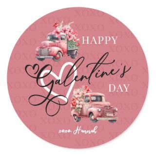 Happy Galentine's Day Flower Truck  Classic Round Sticker