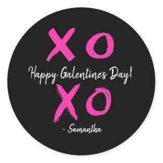 Happy Galentine's Day Pink and Black XOXO - Classic Round Sticker