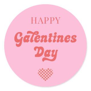 Happy Galentines Day Retro Pink Classic Round Sticker