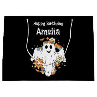 Happy Ghost Retro Hippie Vibe Birthday Large Gift Bag