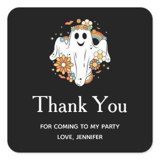 Happy Ghost Retro Hippie Vibe Party Thank You Square Sticker