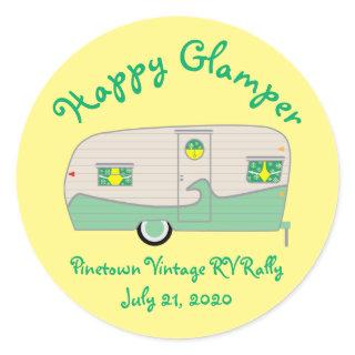 Happy Glamper Green Vintage Canned Ham Trailer Classic Round Sticker