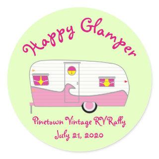Happy Glamper Pink Vintage Canned Ham Trailer Classic Round Sticker