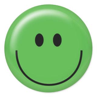 Happy green face classic round sticker