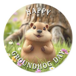 Happy Groundhog Day | Cute Woodchuck Classic Round Sticker
