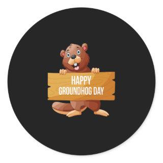 Happy Groundhog Day Festive Apparel Classic Round Sticker
