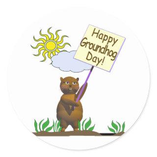 Happy Groundhog Day Groundhog Classic Round Sticker