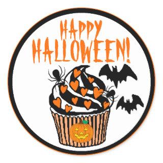 Happy Halloween Bats Cupcake Classic Round Sticker