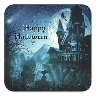 Happy Halloween & Haunted Mansion Square Stickers