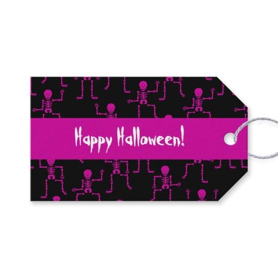 Happy Halloween Pink Dancing Skeleton Pattern Gift Tags