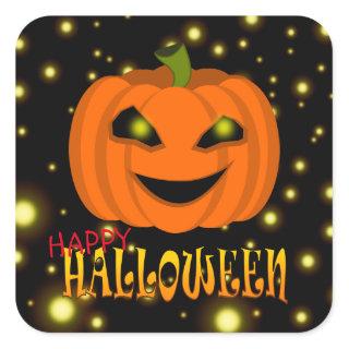 Happy Halloween Pumpkin With Sparkles Square Sticker