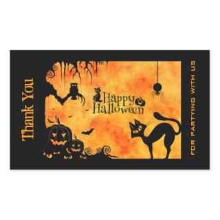 Happy Halloween Silhouette Black Cat Thank You Rectangular Sticker