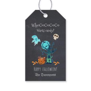 Happy Halloween With Ghosts Bats Skulls & Candy Gift Tags