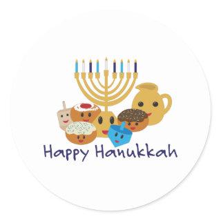 Happy Hanukkah and cute Hanukkah characters Classic Round Sticker