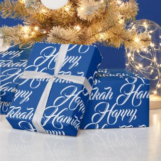 Happy Hanukkah blue white Jewish elegant script