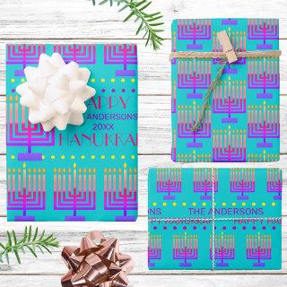 Happy Hanukkah Colorful Menorah Turquoise Pattern  Sheets