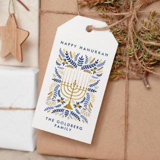 Happy Hanukkah Festive Watercolor Menorah FOLIAGE Gift Tags