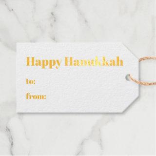Happy Hanukkah gold blue modern stripes to from Foil Gift Tags