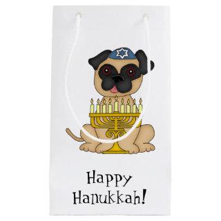 Happy Hanukkah-Pug Dog with Menorah/Customize Text Small Gift Bag