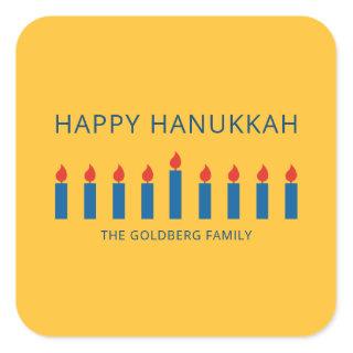 Happy Hanukkah | Simple and Modern Candle Greeting Square Sticker