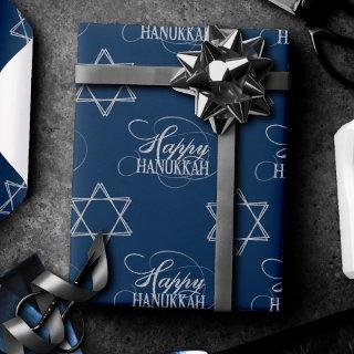 Happy Hanukkah Star of David Classic Silver Navy