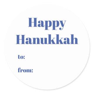 Happy Hanukkah white blue to from blank minimalist Classic Round Sticker