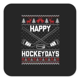 Happy Hockeydays Funny Christmas Ice Hockey Player Square Sticker