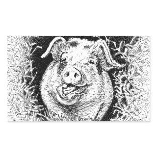 happy hog animal drawing rectangular sticker