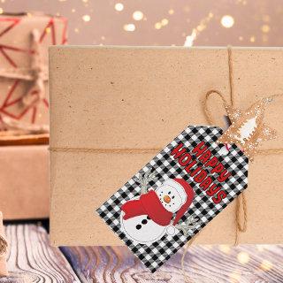 Happy Holiday Snowman Red and Black Country Plaid Gift Tags