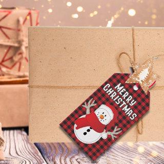 Happy Holiday Snowman Red and Black Country Plaid Gift Tags