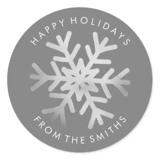 Happy Holidays - Christmas Silver and White Label