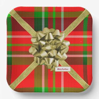 Happy Holidays Christmas Tartan Pattern Red Green Paper Plates