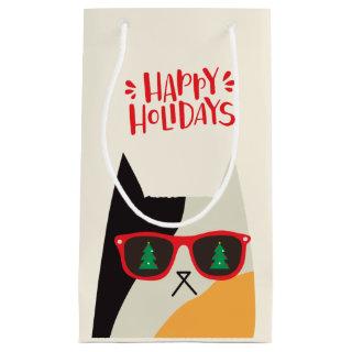 Happy Holidays! Cool Santa Cat Cartoon - Christmas Small Gift Bag