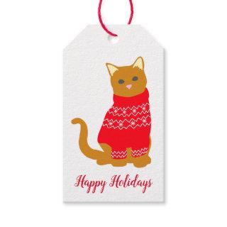 Happy Holidays Cute Cat in Red Christmas Jumper Gift Tags